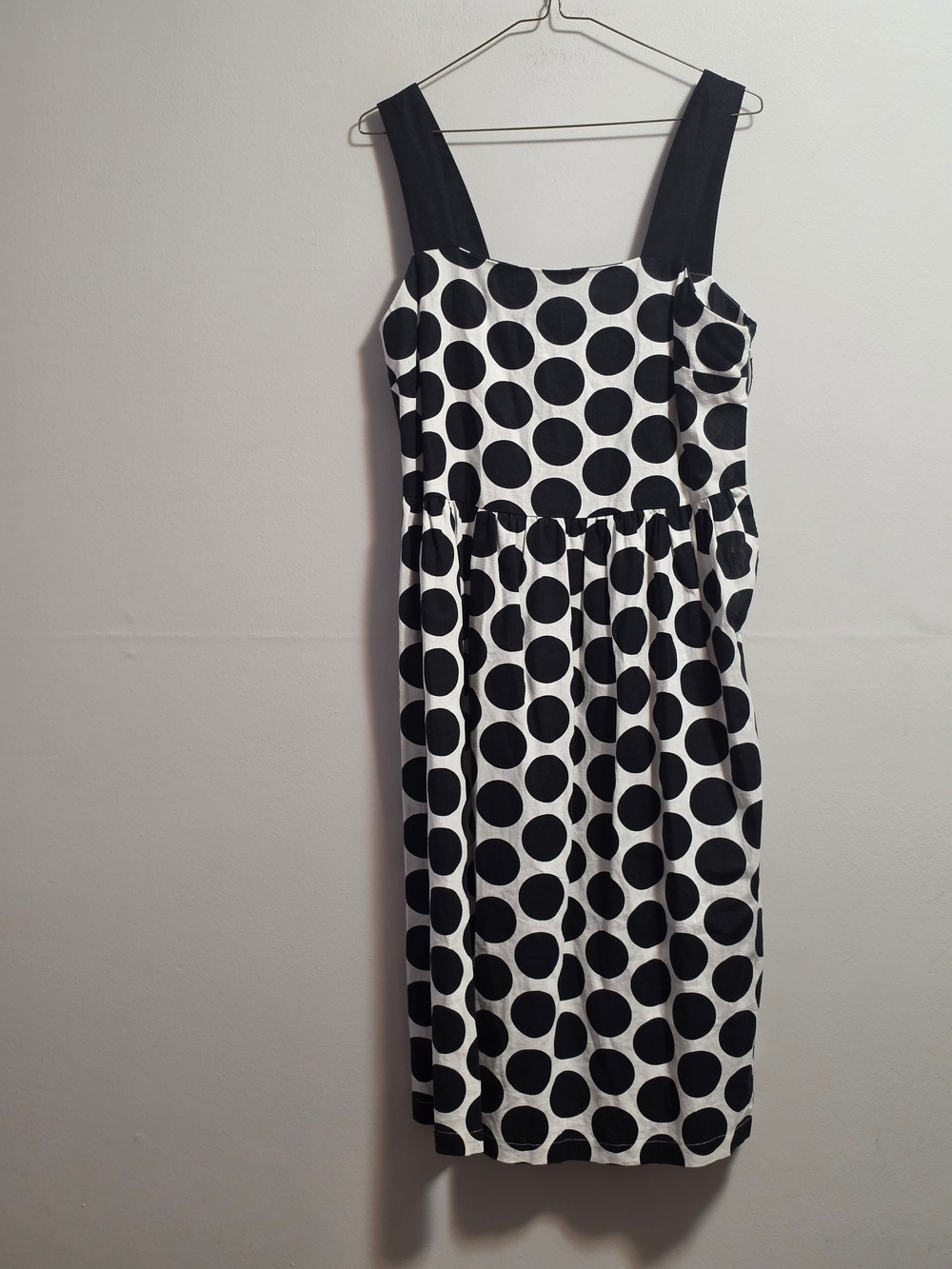 Who What Wear Linen Blend Black & White Polka Dot Midi Dress